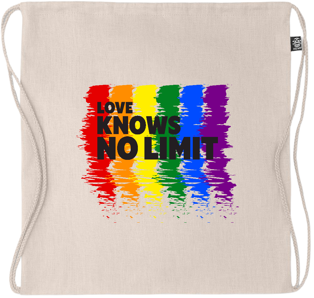 Love Knows No Limits Design - Premium hemp drawstring bag_BEIGE_front