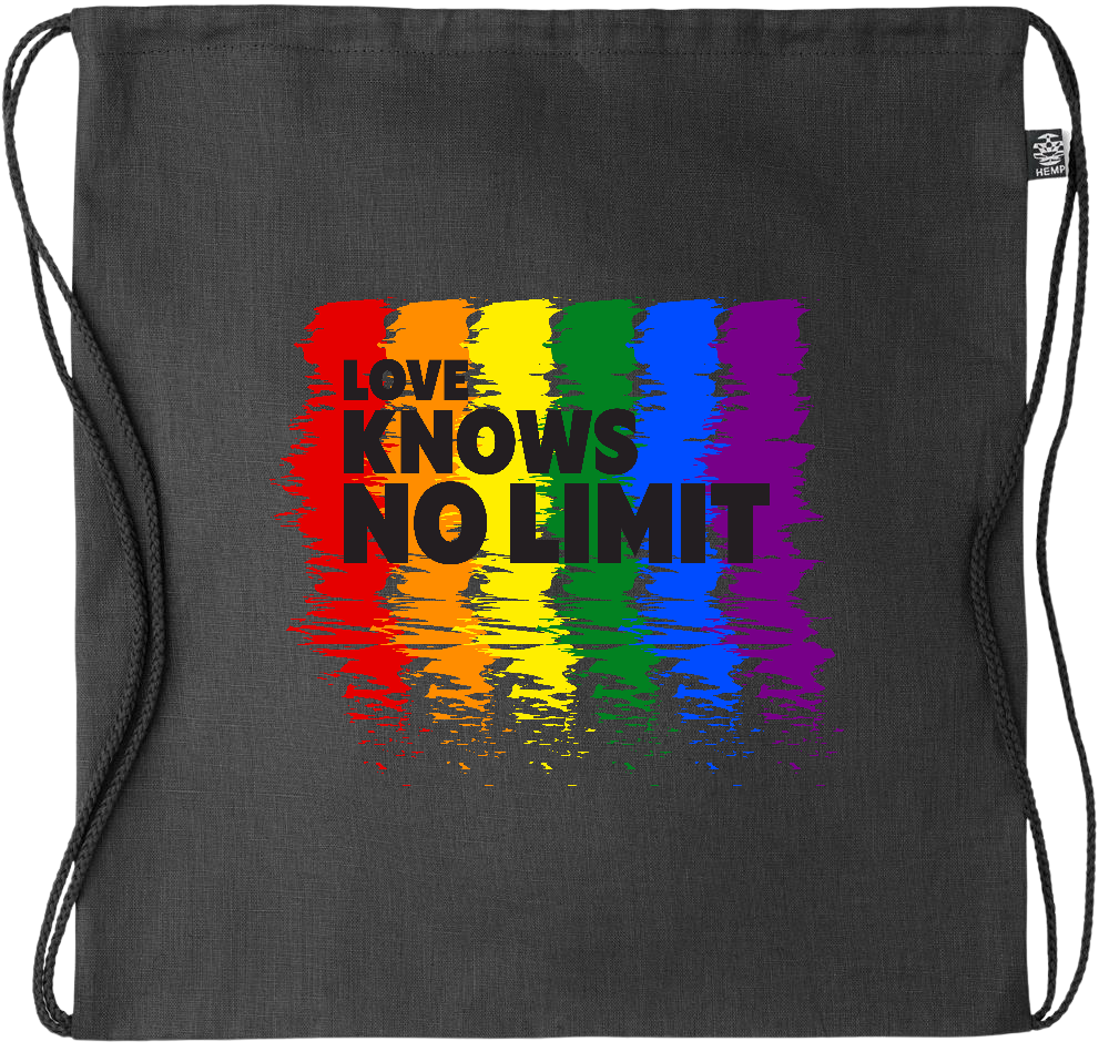 Love Knows No Limits Design - Premium hemp drawstring bag_BLACK_front