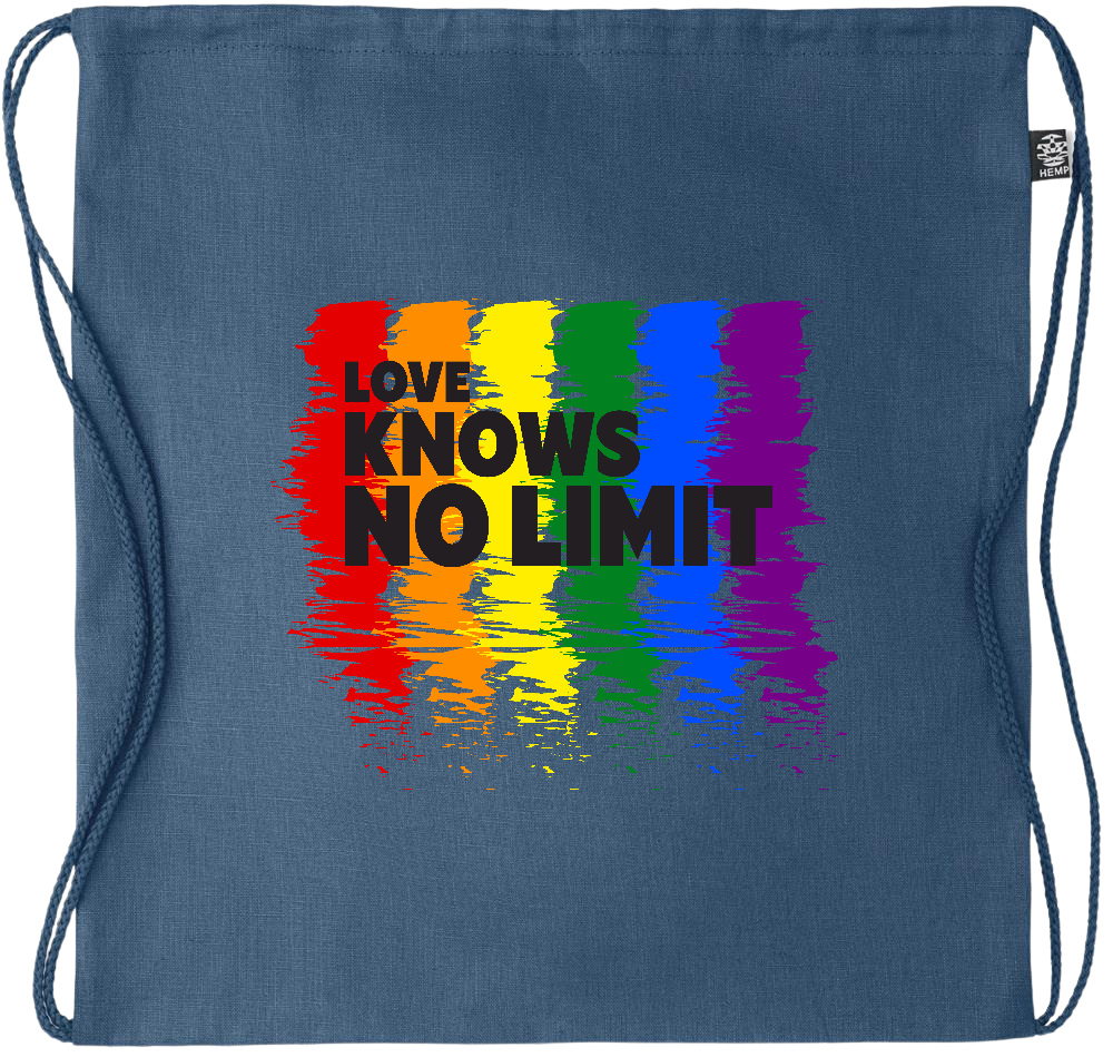 Love Knows No Limits Design - Premium hemp drawstring bag_BLUE_front