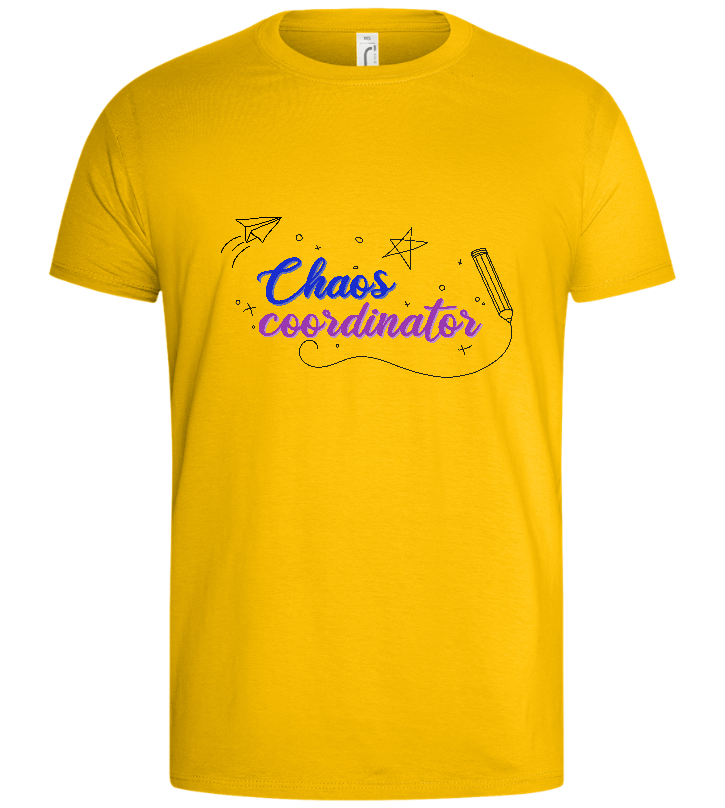 Chaos Coordinator Doodles Design - Basic men's t-shirt_YELLOW_front