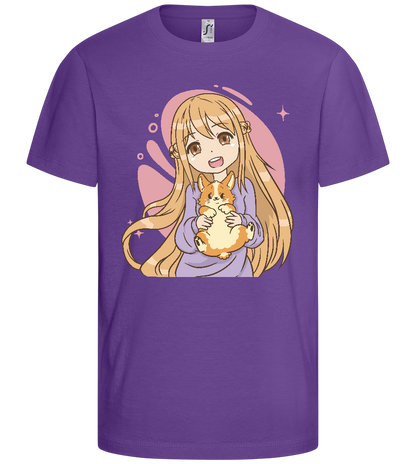 Happy Girl with Corgi Design - Basic kids t-shirt_DARK PURPLE_front