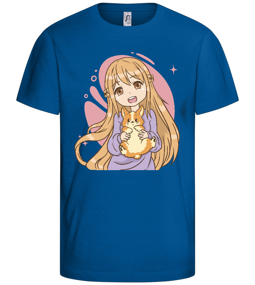 Happy Girl with Corgi Design - Basic kids t-shirt_ROYAL_front