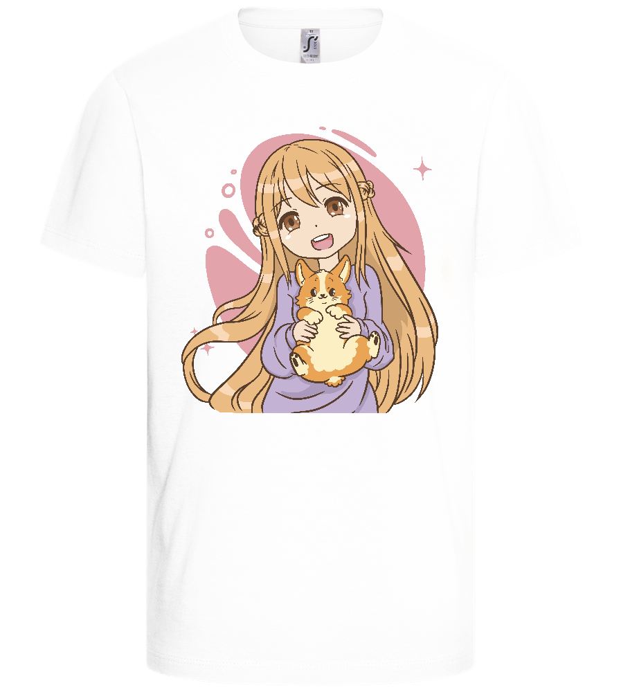 Happy Girl with Corgi Design - Basic kids t-shirt_WHITE_front