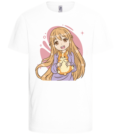 Happy Girl with Corgi Design - Basic kids t-shirt_WHITE_front