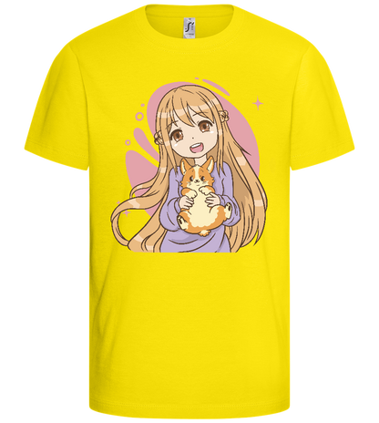 Happy Girl with Corgi Design - Basic kids t-shirt_YELLOW_front