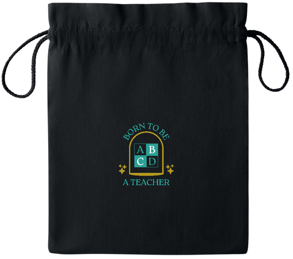 Born to be a Teacher Design - Essential medium colored cotton drawstring bag_BLACK_front