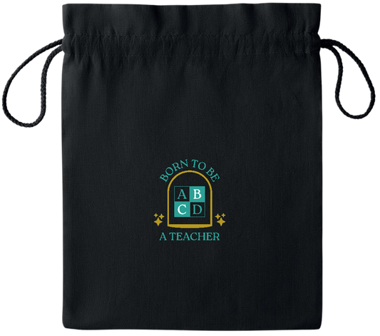 Born to be a Teacher Design - Essential medium colored cotton drawstring bag_BLACK_front