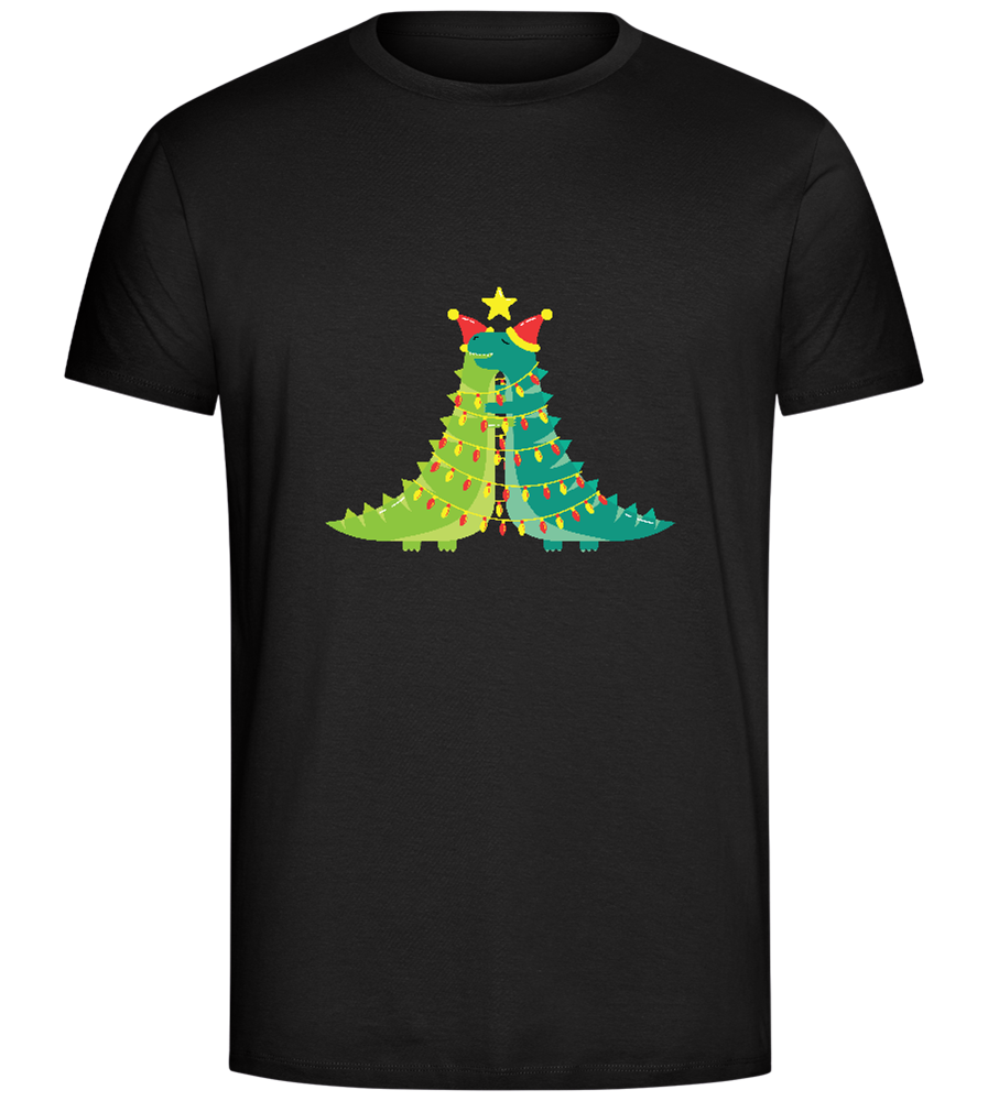 Dino Christmas Tree Design - Comfort Unisex T-Shirt_DEEP BLACK_front