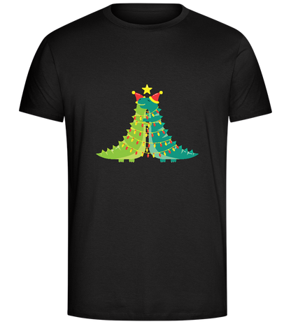 Dino Christmas Tree Design - Comfort Unisex T-Shirt_DEEP BLACK_front