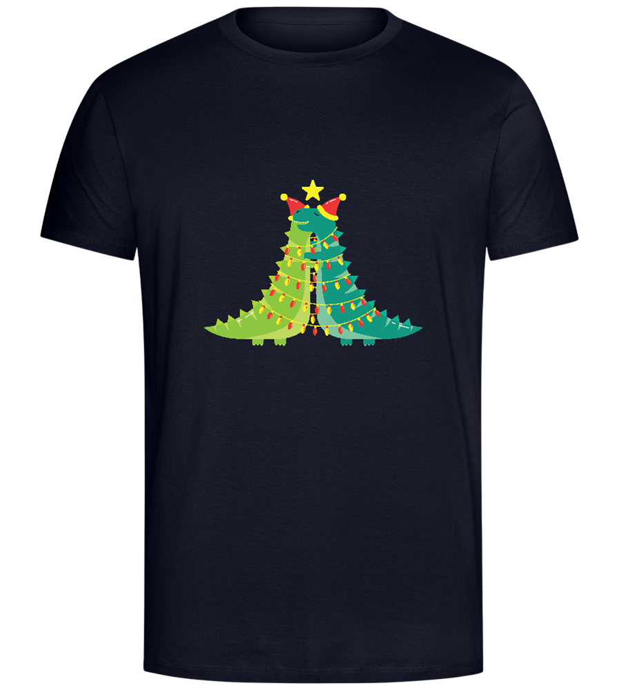 Dino Christmas Tree Design - Comfort Unisex T-Shirt_FRENCH NAVY_front