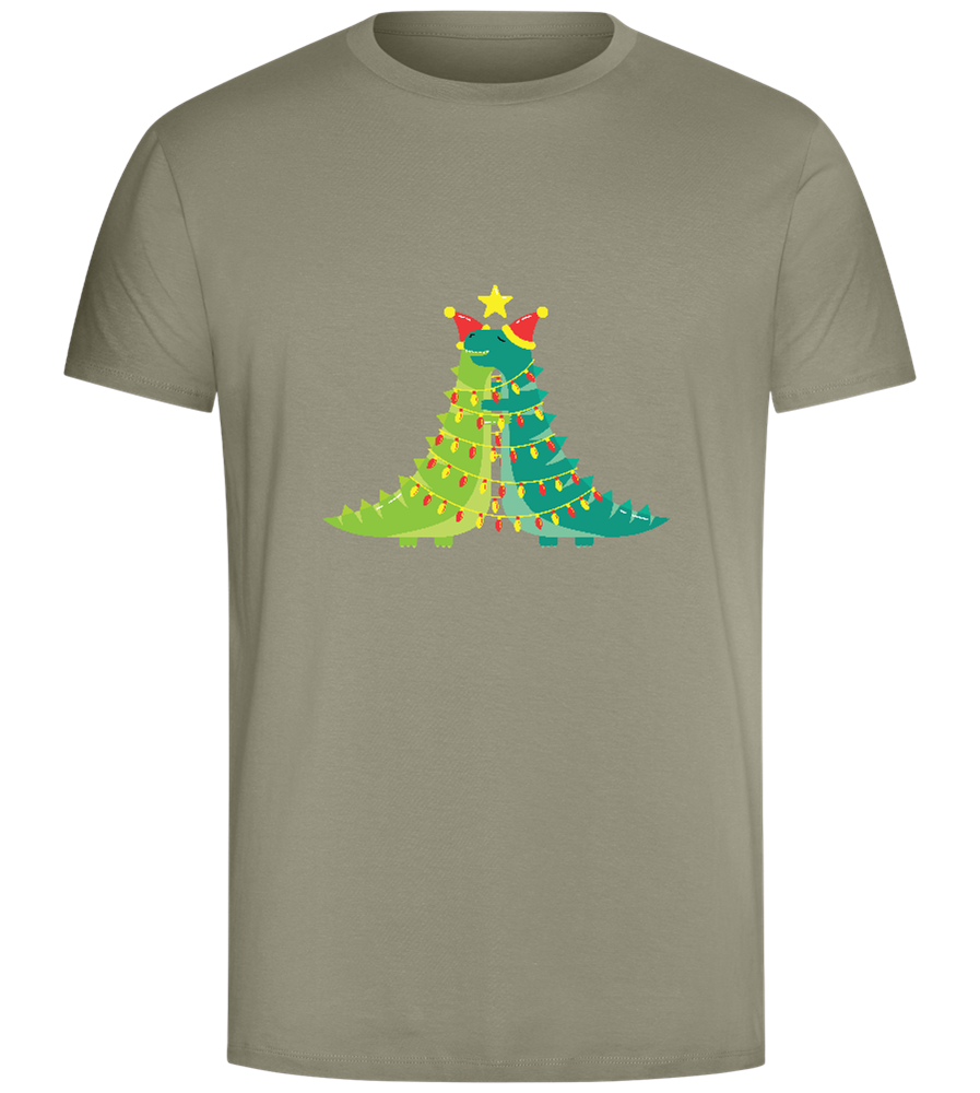 Dino Christmas Tree Design - Comfort Unisex T-Shirt_KHAKI_front