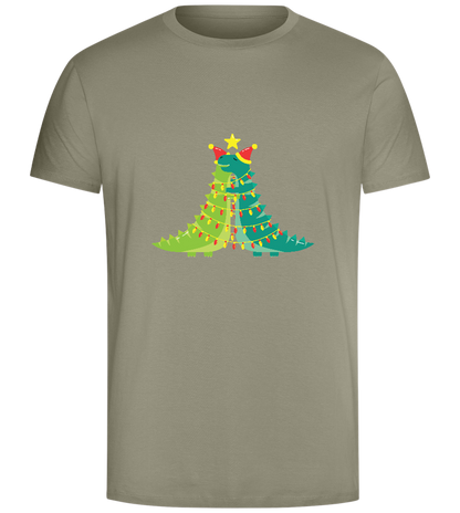 Dino Christmas Tree Design - Comfort Unisex T-Shirt_KHAKI_front