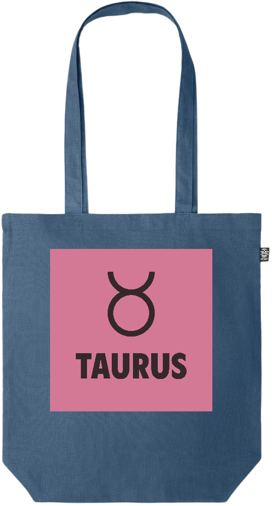 Zodiac Taurus Design - Premium colored organic hemp tote bag_BLUE_front