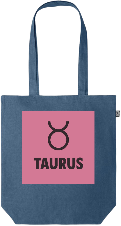 Zodiac Taurus Design - Premium colored organic hemp tote bag_BLUE_front