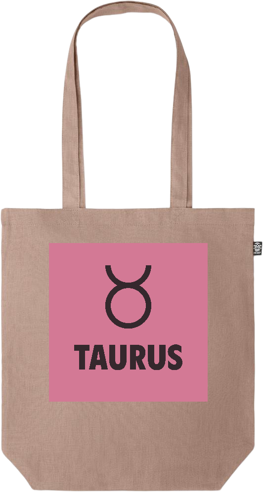 Zodiac Taurus Design - Premium colored organic hemp tote bag_BROWN_front