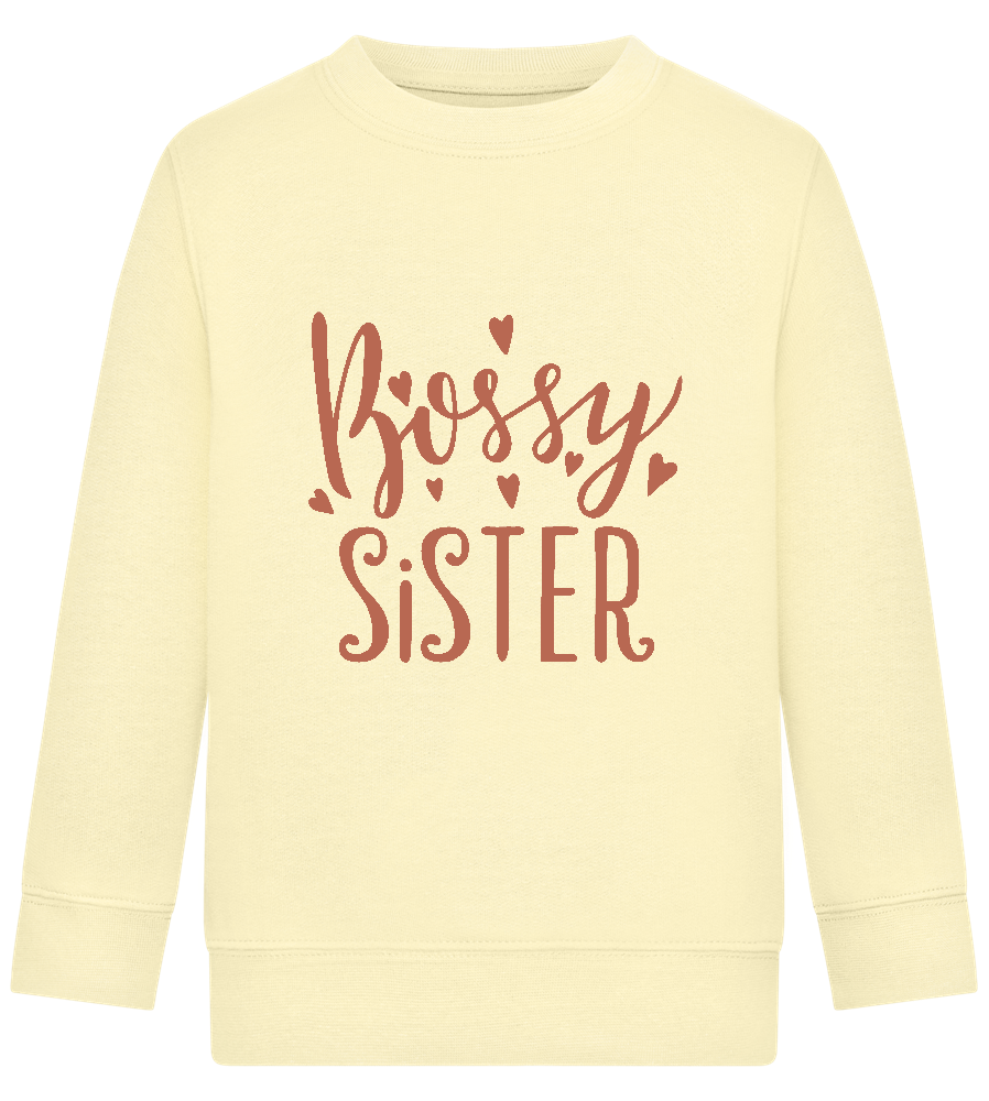 Bossy Sister Text Design - Comfort Kids Sweater_AMARELO CLARO_front