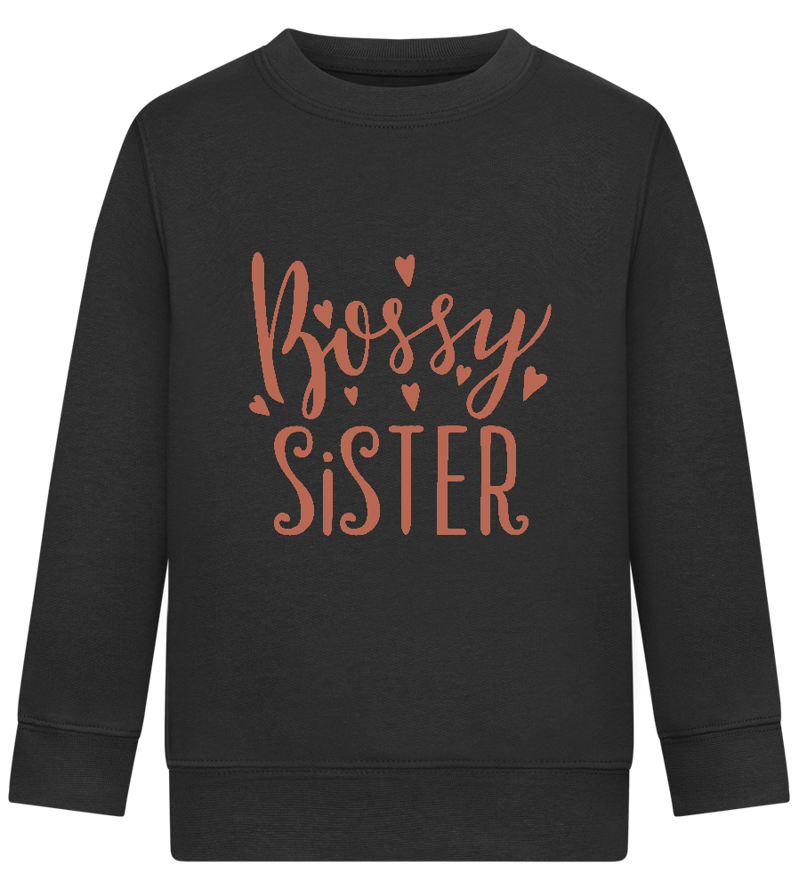 Bossy Sister Text Design - Comfort Kids Sweater_BLACK_front