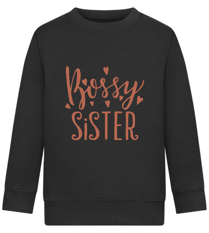 Bossy Sister Text Design - Comfort Kids Sweater_BLACK_front