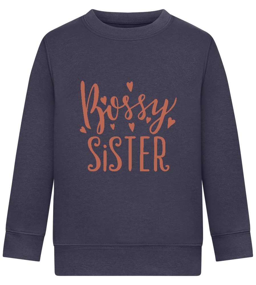 Bossy Sister Text Design - Comfort Kids Sweater_FRENCH NAVY_front