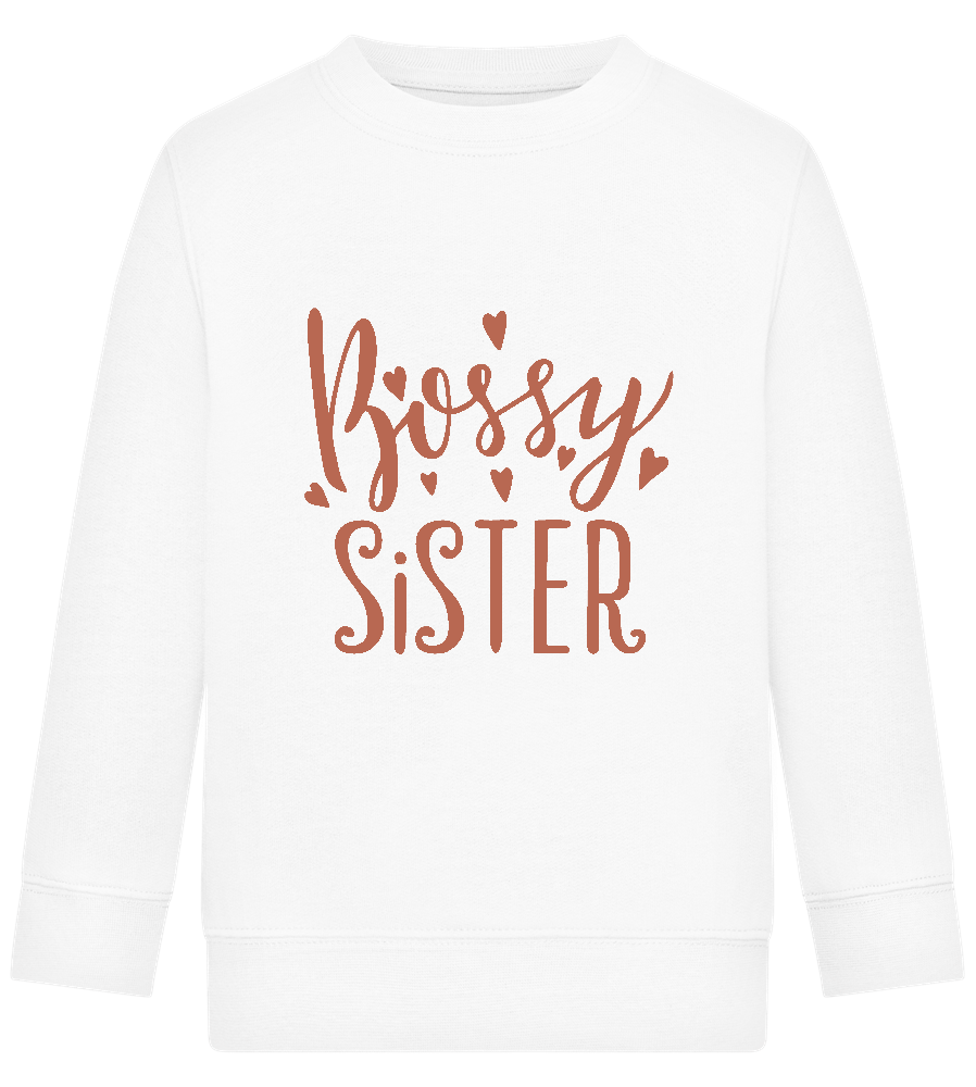 Bossy Sister Text Design - Comfort Kids Sweater_WHITE_front