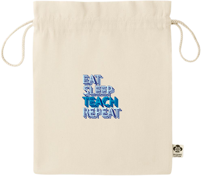 Eat Sleep Teach Repeat Design - Essential medium organic drawcord gift bag_BEIGE_front