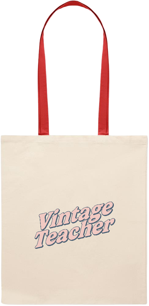 Vintage Teacher Design - Essential colored handle tote bag_RED_front