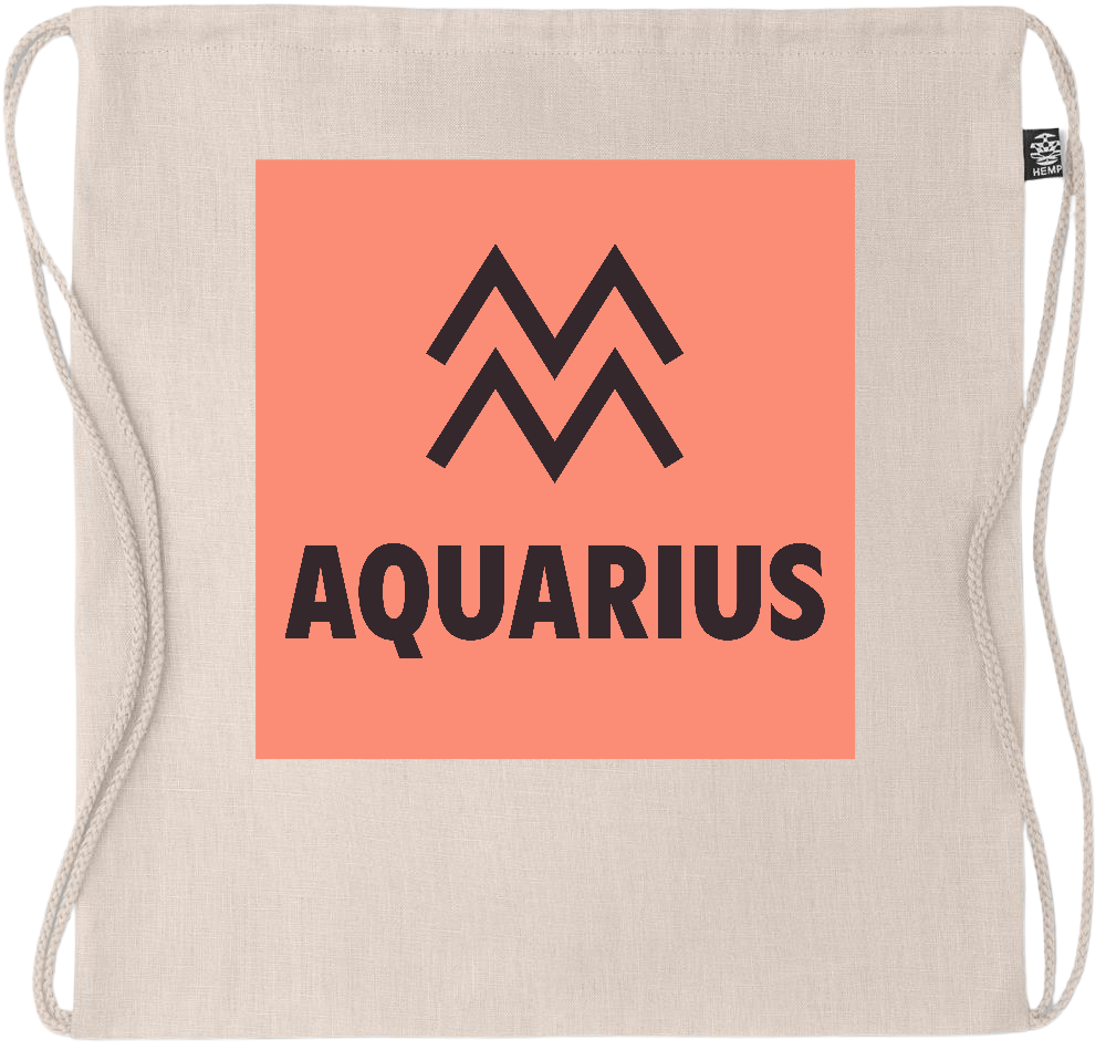 Zodiac Aquarius Design - Premium hemp drawstring bag_BEIGE_front