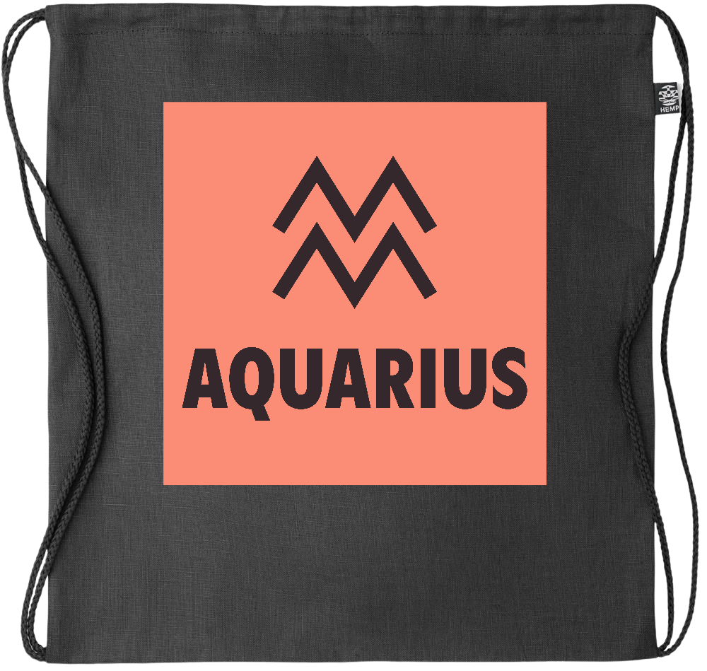 Zodiac Aquarius Design - Premium hemp drawstring bag_BLACK_front