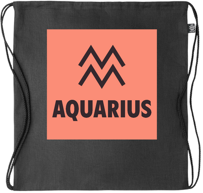 Zodiac Aquarius Design - Premium hemp drawstring bag_BLACK_front