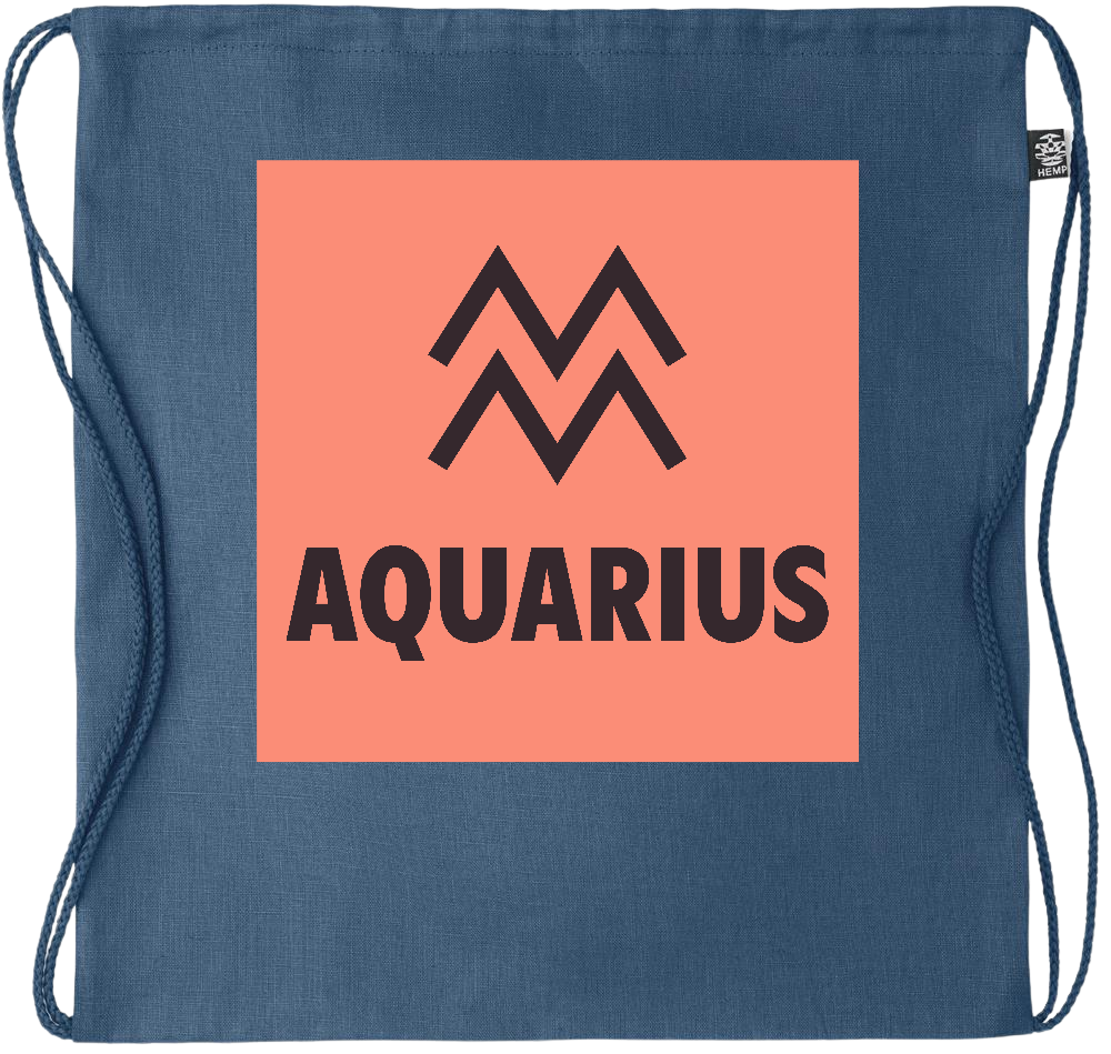 Zodiac Aquarius Design - Premium hemp drawstring bag_BLUE_front