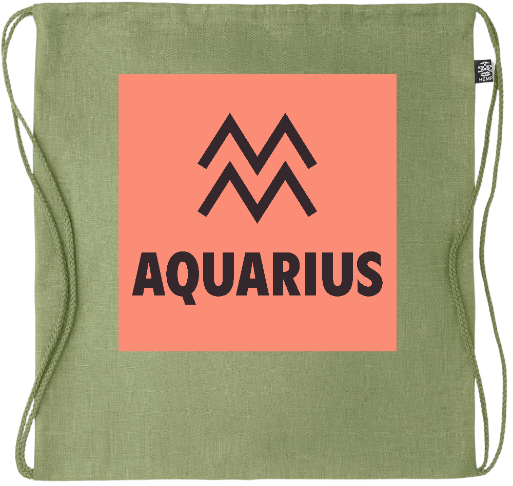 Zodiac Aquarius Design - Premium hemp drawstring bag_GREEN_front