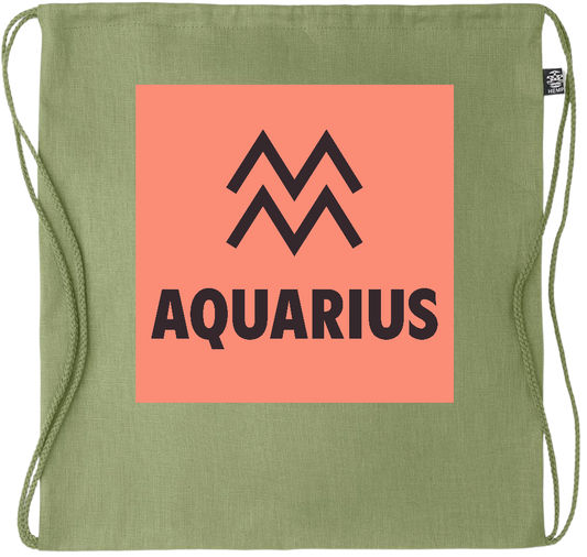 Zodiac Aquarius Design - Premium hemp drawstring bag_GREEN_front