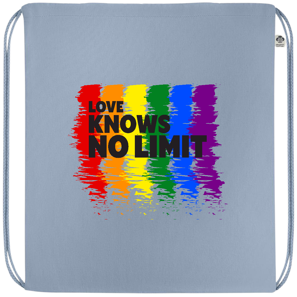 Love Knows No Limits Design - Premium colored organic cotton drawstring bag_BABY BLUE_front