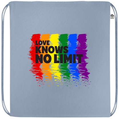 Love Knows No Limits Design - Premium colored organic cotton drawstring bag_BABY BLUE_front