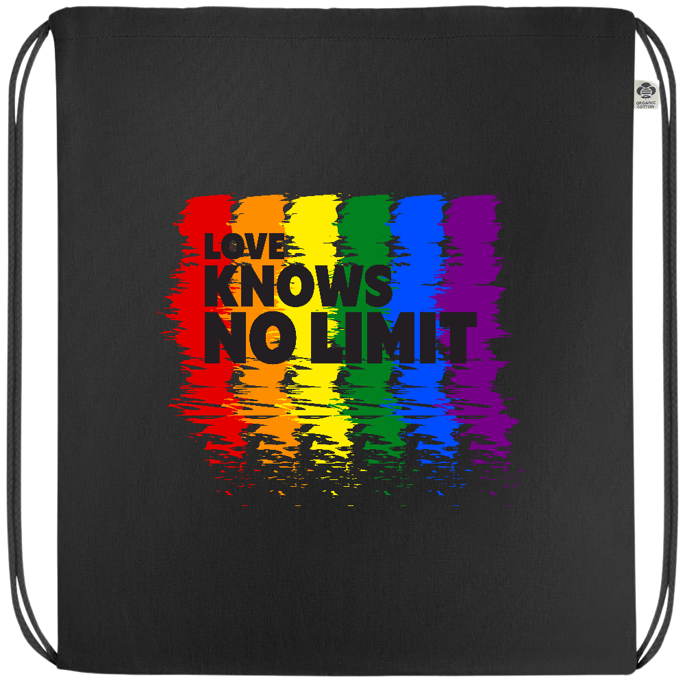 Love Knows No Limits Design - Premium colored organic cotton drawstring bag_BLACK_front