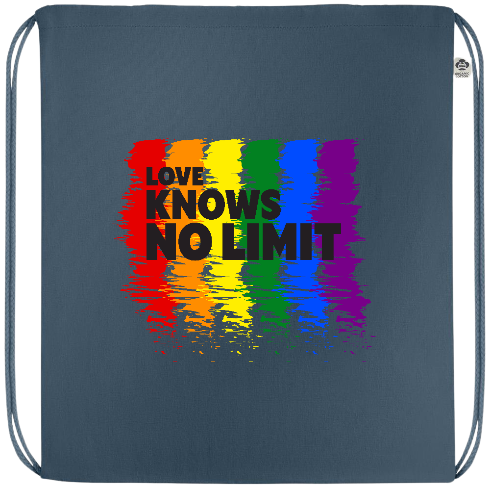 Love Knows No Limits Design - Premium colored organic cotton drawstring bag_BLUE_front