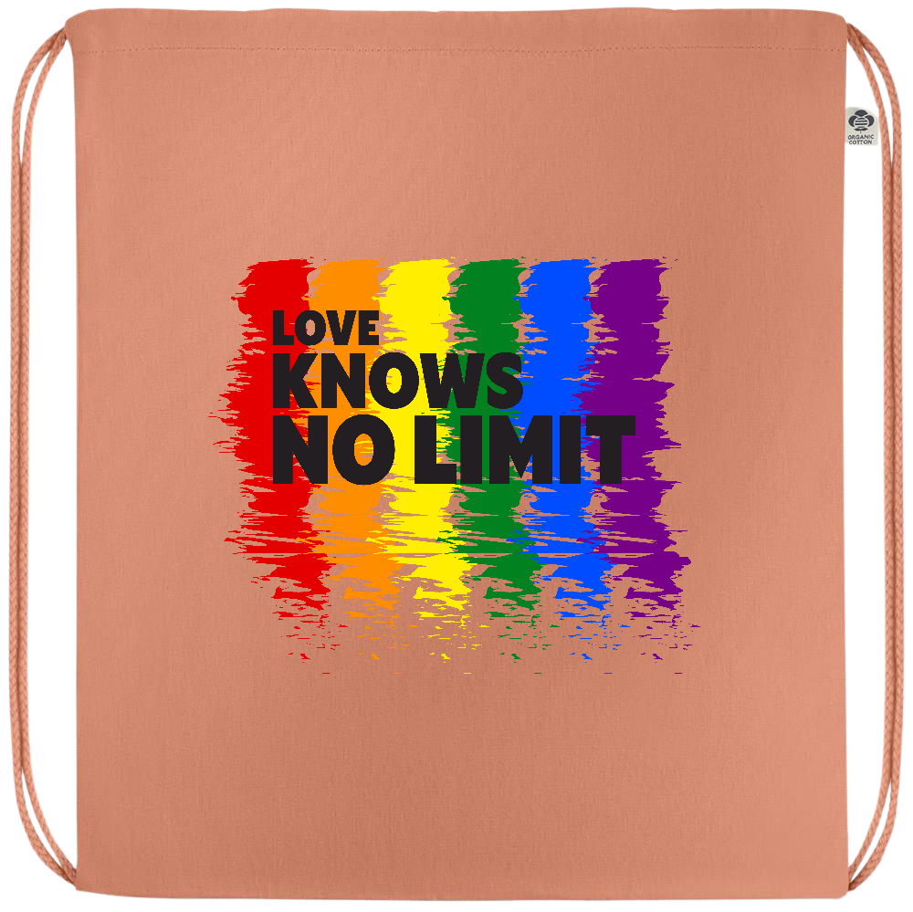 Love Knows No Limits Design - Premium colored organic cotton drawstring bag_ORANGE_front