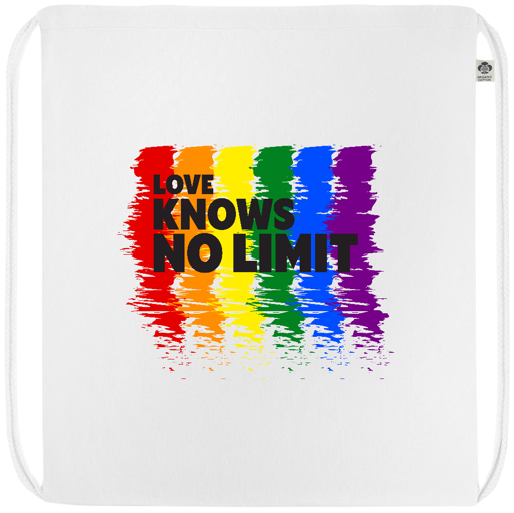 Love Knows No Limits Design - Premium colored organic cotton drawstring bag_WHITE_front