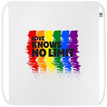 Love Knows No Limits Design - Premium colored organic cotton drawstring bag_WHITE_front