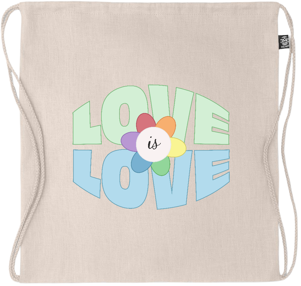 Love is Love Flower Design - Premium hemp drawstring bag_BEIGE_front