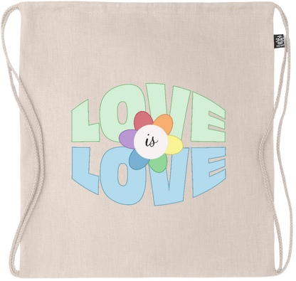 Love is Love Flower Design - Premium hemp drawstring bag_BEIGE_front