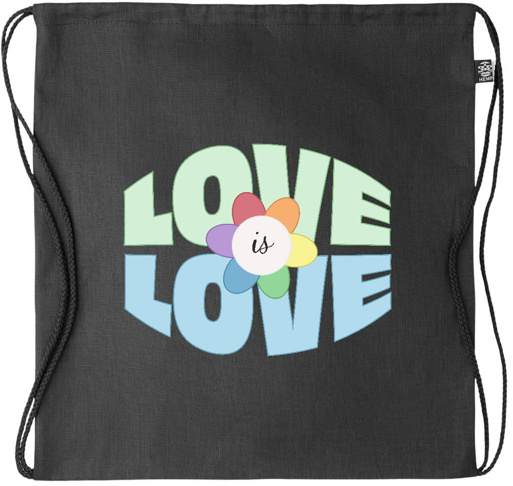 Love is Love Flower Design - Premium hemp drawstring bag_BLACK_front