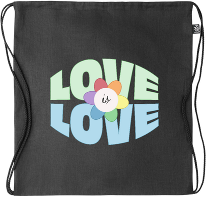 Love is Love Flower Design - Premium hemp drawstring bag_BLACK_front