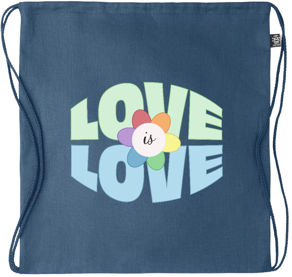 Love is Love Flower Design - Premium hemp drawstring bag_BLUE_front