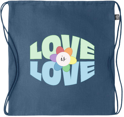 Love is Love Flower Design - Premium hemp drawstring bag_BLUE_front