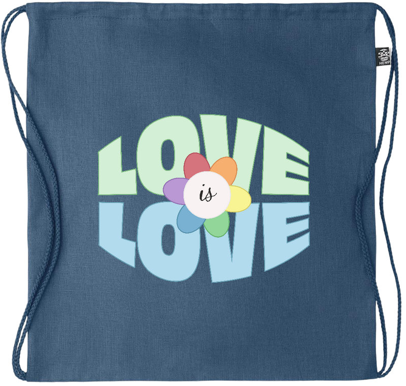 Love is Love Flower Design - Premium hemp drawstring bag_BLUE_front