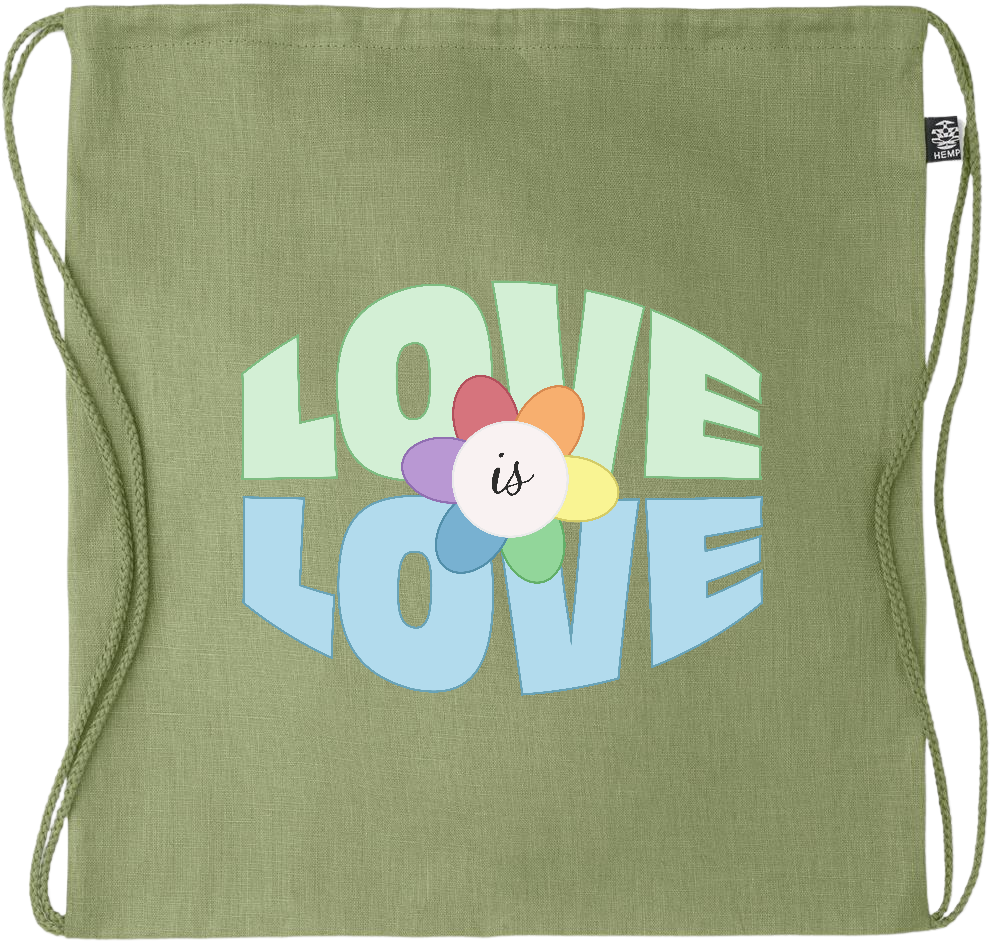 Love is Love Flower Design - Premium hemp drawstring bag_GREEN_front