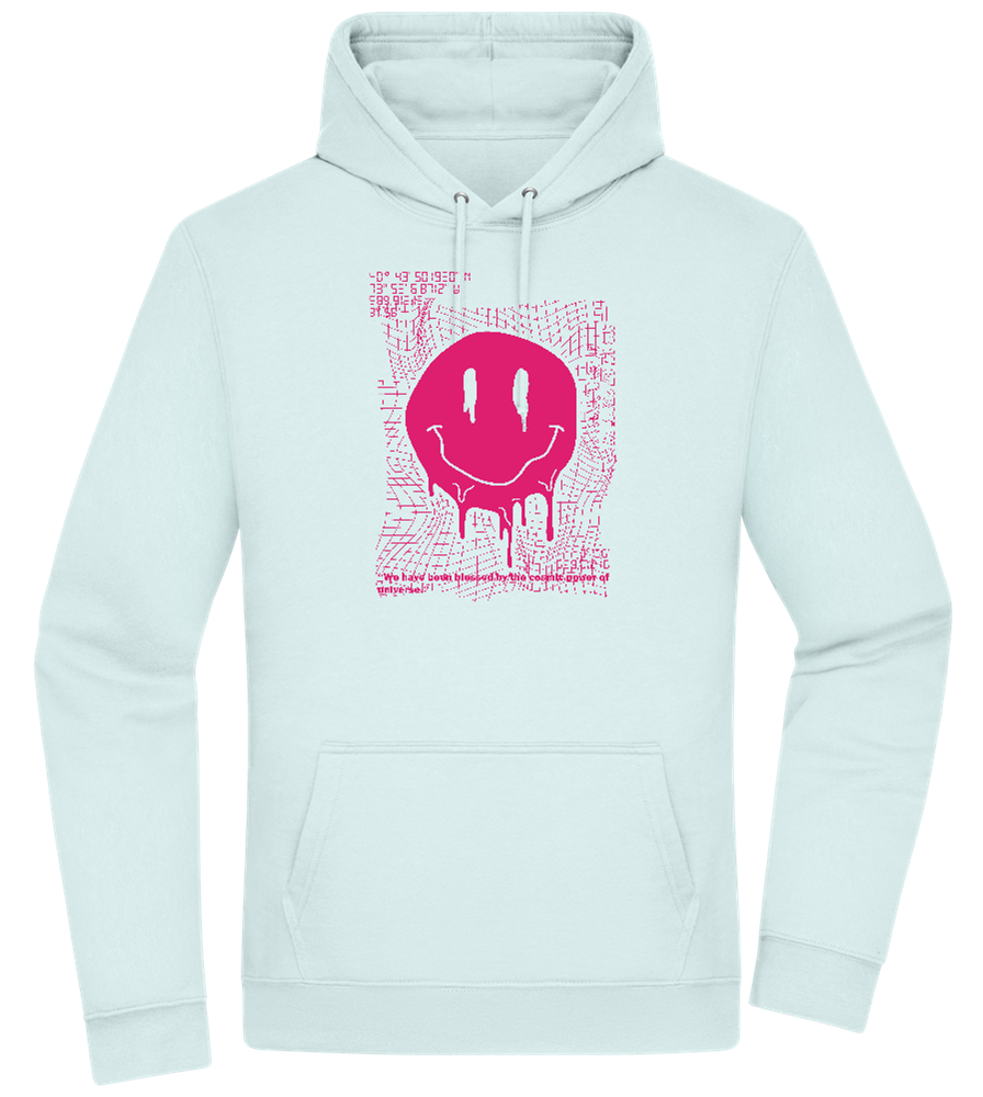 Distorted Pink Smiley Design - Premium Essential Unisex Hoodie_ARCTIC BLUE_front