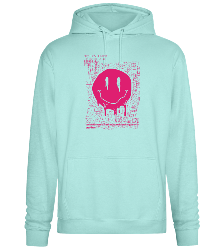 Distorted Pink Smiley Design - Premium Essential Unisex Hoodie_ARCTIC BLUE_front