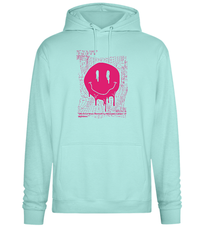 Distorted Pink Smiley Design - Premium Essential Unisex Hoodie_ARCTIC BLUE_front